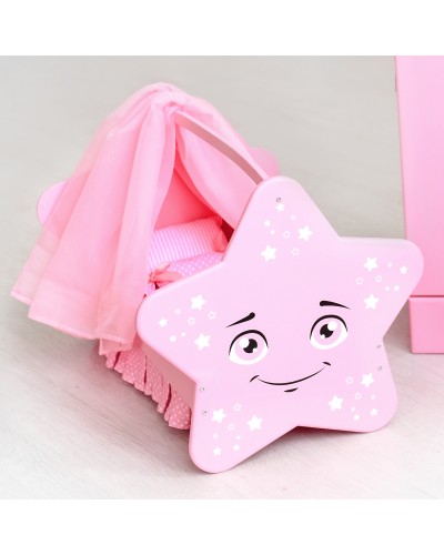 Колыбель для кукол Звездочка с постельным бельем и балдахином, цвет: розовый