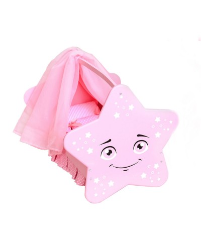 Колыбель для кукол Звездочка с постельным бельем и балдахином, цвет: розовый