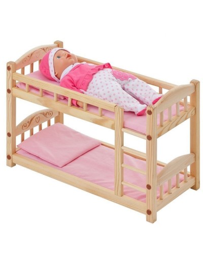Двухъярусная кукольная кроватка из дерева, розовый текстиль