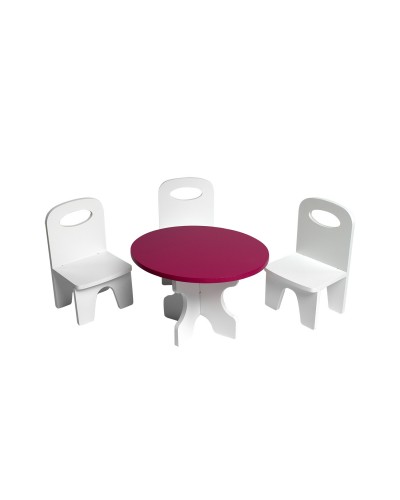 Набор мебели для кукол Классика: стол + стулья, цвет: белый/ягодный