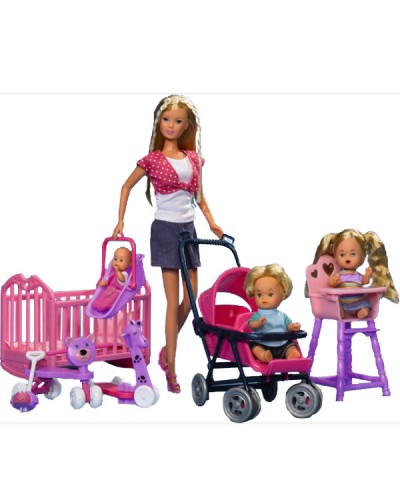 Кукла Штеффи с детьми и комплектом принадлежностей 29 см