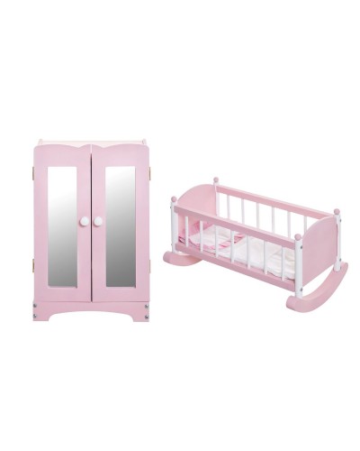 Набор кукольной мебели (шкаф+люлька), цвет Розовый
