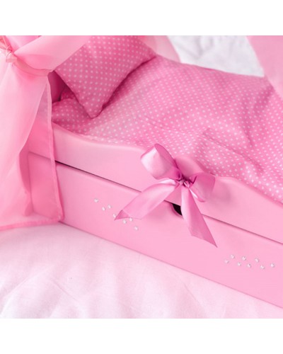 Кровать с выдвижным ящиком для кукол с постельным бельем и балдахином, цвет: розовый