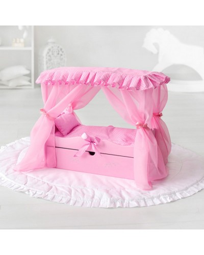 Кровать с выдвижным ящиком для кукол с постельным бельем и балдахином, цвет: розовый
