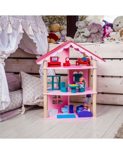 Трехэтажный домик для куклы Роза Хутор с 14 предметами мебели