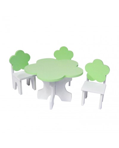 Набор мебели для кукол Цветок: стол + стулья, цвет: белый/салатовый