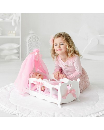 Кроватка - колыбелька для кукол с постельным бельем и балдахином, цвет: белый