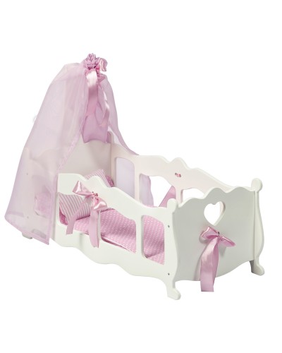 Кроватка - колыбелька для кукол с постельным бельем и балдахином, цвет: белый