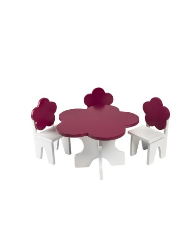Набор мебели для кукол Цветок: стол + стулья, цвет: белый/ягодный