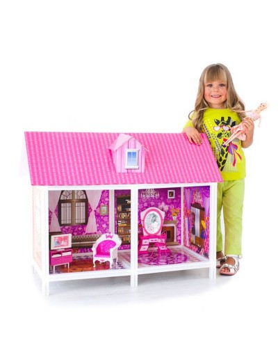 1-этажный кукольный дом с 2 комнатами, мебелью и куклой в наборе