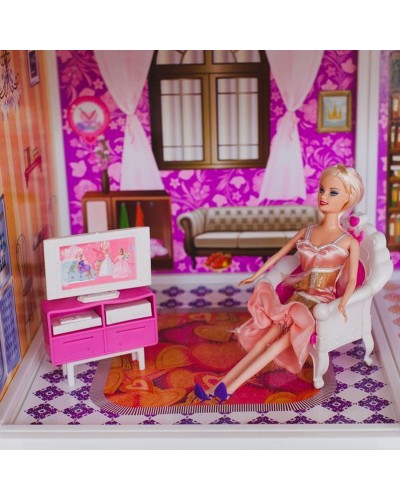 1-этажный кукольный дом с 2 комнатами, мебелью и куклой в наборе