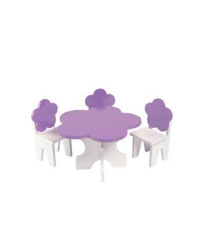 Набор мебели для кукол Цветок: стол + стулья, цвет: белый/фиолетовый