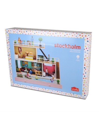 Кукольный домик с освещением Стокгольм с бассейном