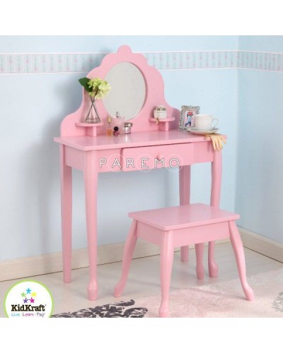 Розовый туалетный столик из дерева для девочки Дива (Pink Medium Vanity & Stool)