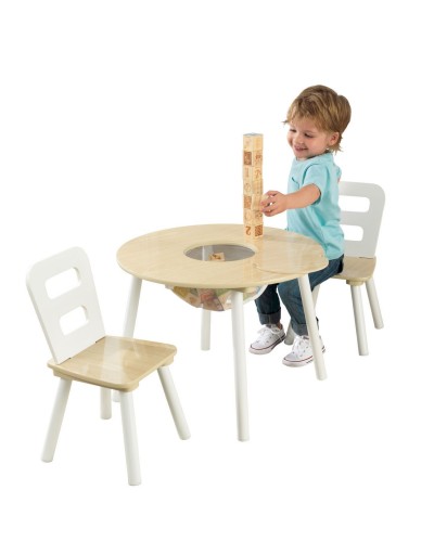 Стол + 2 стула Сокровищница, бежевый (Round Storage Table & Chair Set)